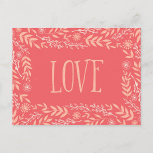 Rustic Floral Love   Pinkish Orange   Postcard