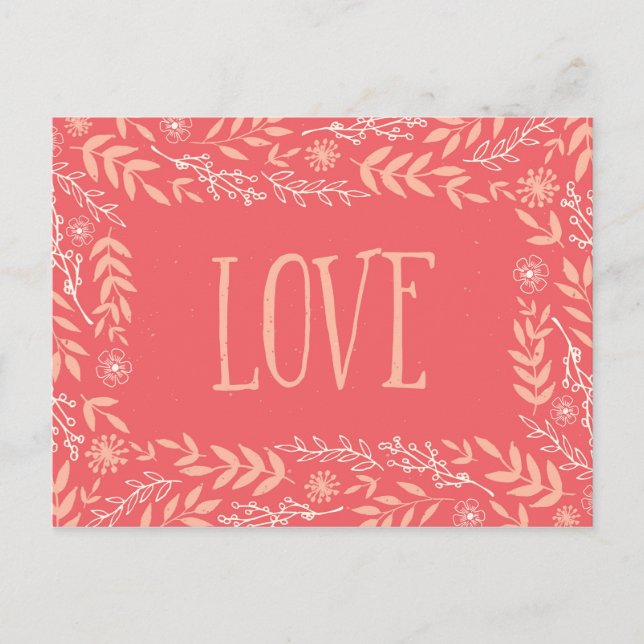 Rustic Floral Love | Pinkish Orange | Postcard (Front)