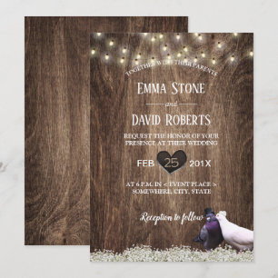 Rustic Floral Lovebirds & String Lights Wedding Invitation