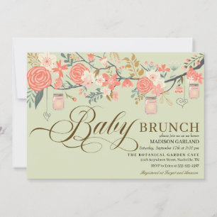 Rustic Floral Mason Jar Baby Brunch Invitation