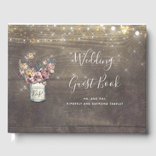 Rustic Floral Mason Jar Barn Wedding Guest Book (Front)