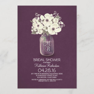 rustic floral mason jar bridal shower invitation