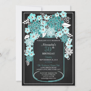 Rustic Floral Mason Jar Chalkboard Birthday 4 Invitation