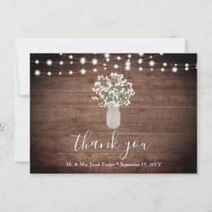 Rustic Floral Mason Jar Lights Wedding Thank You