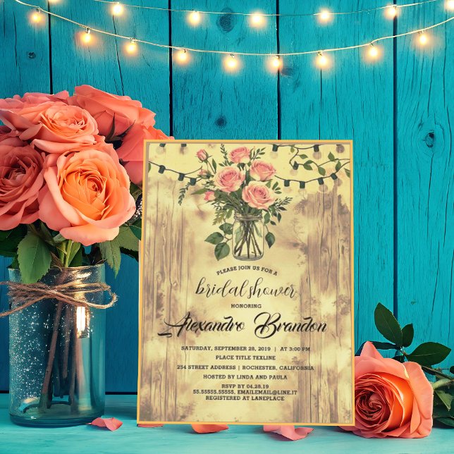 Rustic Floral Mason Jar Shower Wedding Invitation (Creator Uploaded)
