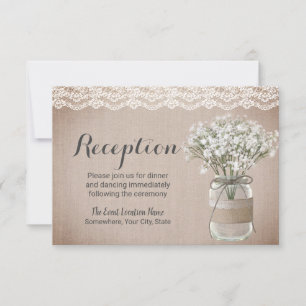 Rustic Floral Mason Jar Vintage Burlap Reception Invitation