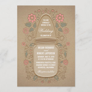 Rustic Floral Mason Jar Wedding Invitation