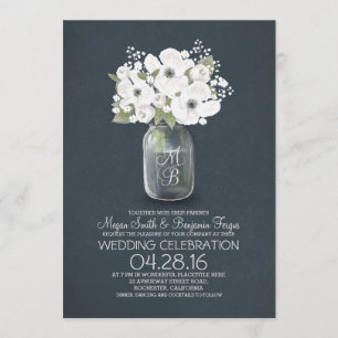 rustic floral mason jar wedding invitation