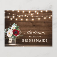 Rustic Floral Mason Jar Will you be my Bridesmaid