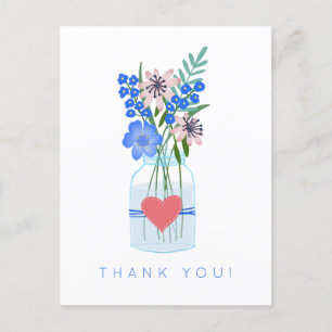Rustic Floral Mason's Jar Love Heart Thank You Postcard