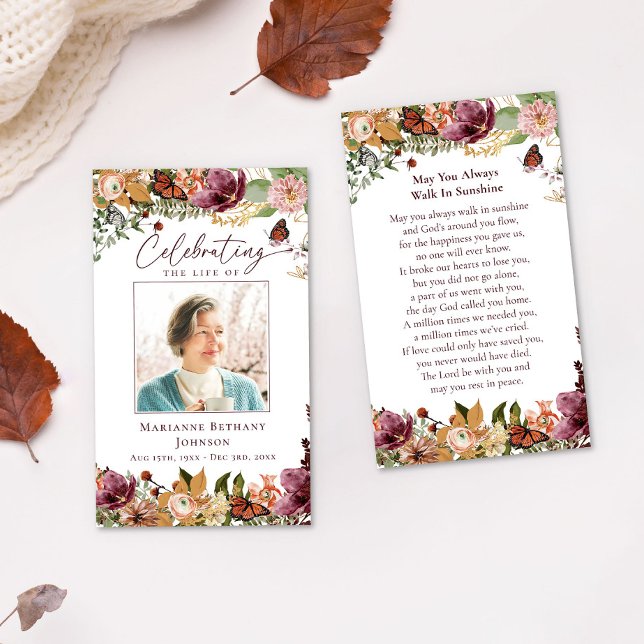 Rustic Floral Memorial Funeral Prayer Card (Creator Uploaded)