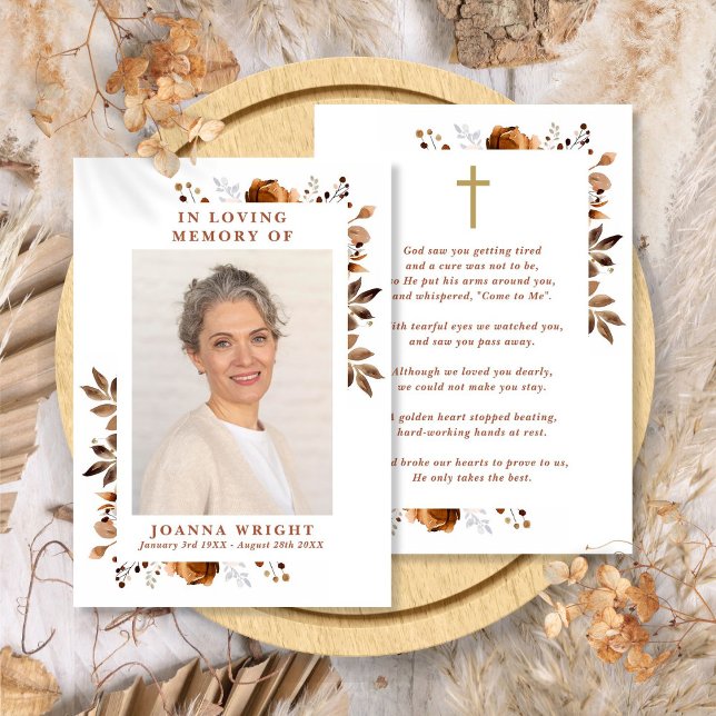 Rustic Floral Memorial Funeral Prayer Photo Card (Rustic Floral Memorial Funeral Prayer Photo Card)