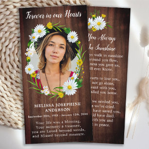 Rustic Floral Memorial Photo Funeral Prayer Card
