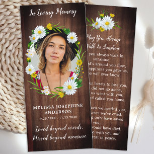 Rustic Floral Memorial Prayer Card Funeral Bookmar