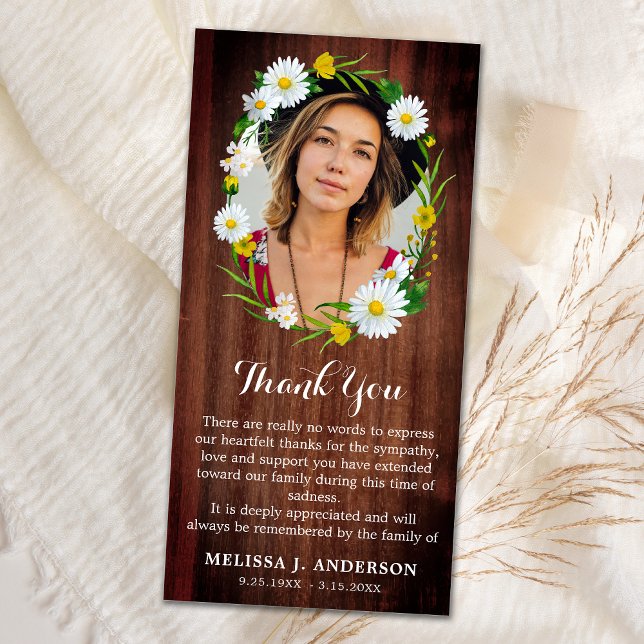 Rustic Floral Memorial Sympathy Picture Funeral Thank You Card (Creator Uploaded)