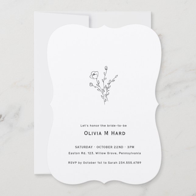 Rustic Floral Minimalist Bridal Shower Invitation (Front)