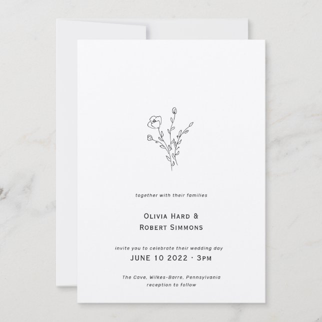Rustic Floral Minimalist Wedding Invitation (Front)