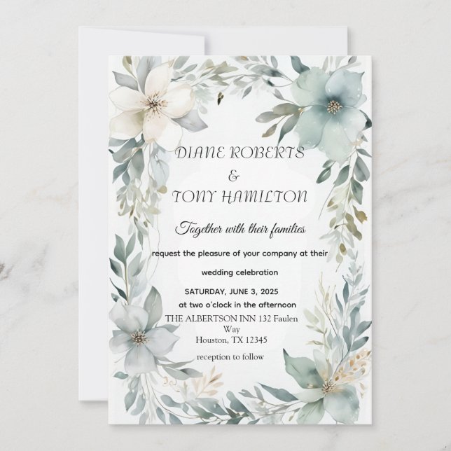  Rustic Floral & Minimalist Wedding Invitation (Front)