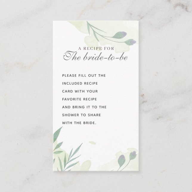 Rustic Floral Minty Green Bridal Shower Recipe Enclosure Card (Front)