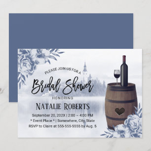 Rustic Floral Misty Lake Wine Barrel Bridal Shower Invitation