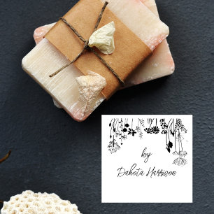 Rustic Floral Modern Script Custom Name Signature Rubber Stamp