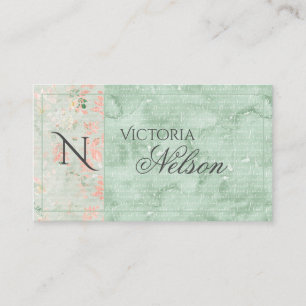 Rustic Floral Monogram Calligraphy Paper Business Card