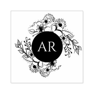 Rustic Floral Monogram Wedding Rubber Stamp