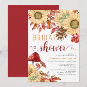 Rustic Floral Mushroom Sunflowers Bridal Shower Invitation