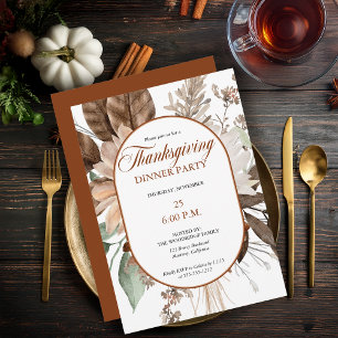 Rustic Floral Muted Tones Thanksgiving Dinner Invitation