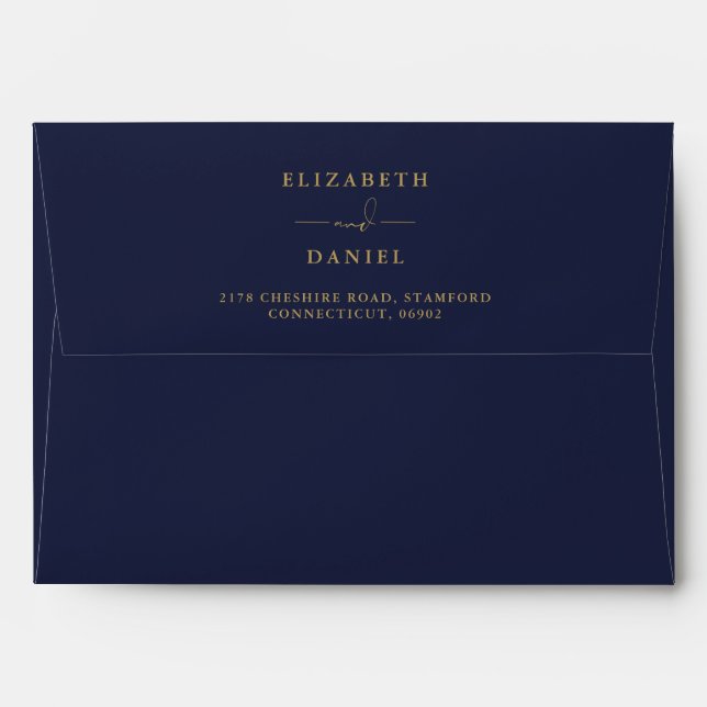 Rustic Floral Navy Blue And Gold Wedding Envelope (Back (Top Flap))
