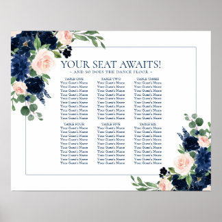 Rustic Floral | Navy Burgundy Garland Seating Poster