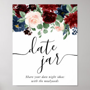 Rustic Floral Navy Burgundy Marsala Date Jar Poster