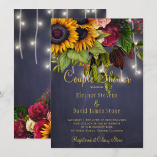 Rustic floral navy burgundy winter couple shower invitation