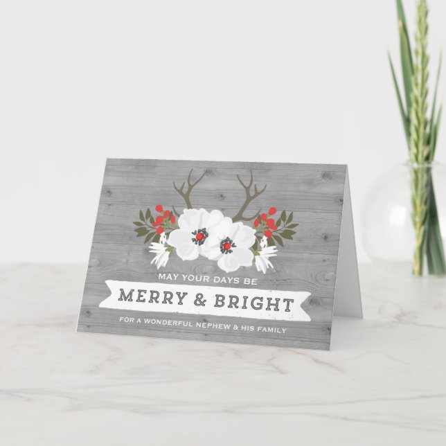 Rustic Floral Nephew and Family Christmas Holiday Card (Front)