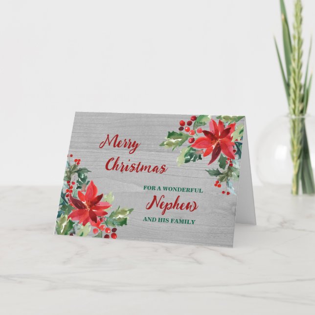 Rustic Floral Nephew & Family Merry Christmas Card (Front)