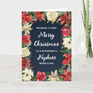 Rustic Floral Nephew Merry Christmas Card