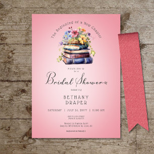 Rustic Floral New Chapter Begins Pink Shower Invitation