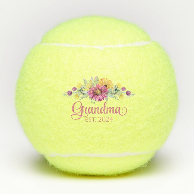 Rustic Floral New Grandma Typography Tennis Balls (Front)