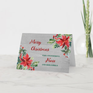 Rustic Floral Niece & Family Merry Christmas Card