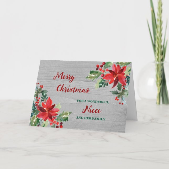 Rustic Floral Niece & Family Merry Christmas Card (Front)