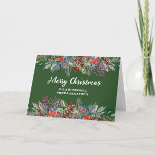 Rustic Floral Niece & Family Merry Christmas Card