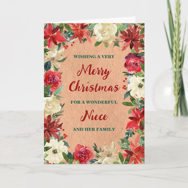 Rustic Floral Niece & Family Merry Christmas Card (Front)