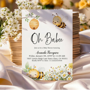 Rustic Floral Oh Babee Honey Bee Baby Shower Invitation