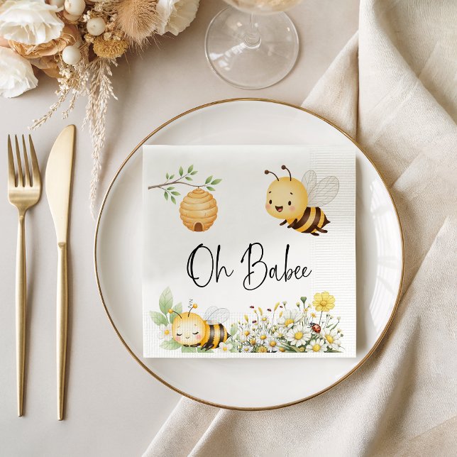 Rustic Floral Oh Babee Honey Bee Baby Shower Napkin (Creator Uploaded)