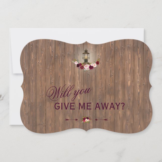 Rustic Floral Old Lantern Will You Give Me Away Invitation (Front)