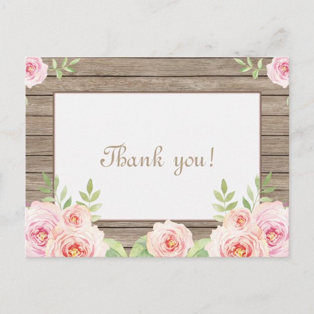 Rustic Floral Old Wood Wedding Thank You Postcard (Front)