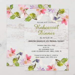 Rustic Floral on White Wood Rehearsal Dinner Invitation