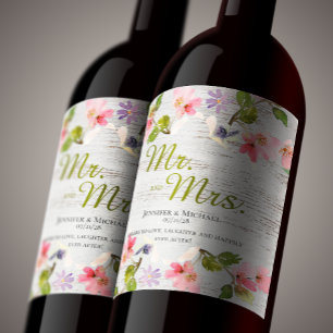 Rustic Floral on White Wood Wine Label