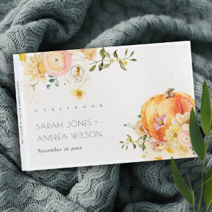 Rustic Floral Orange Autumn Pumpkin Wedding Guest Book