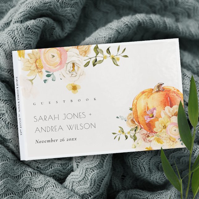 Rustic Floral Orange Autumn Pumpkin Wedding Guest Book (Creator Uploaded)